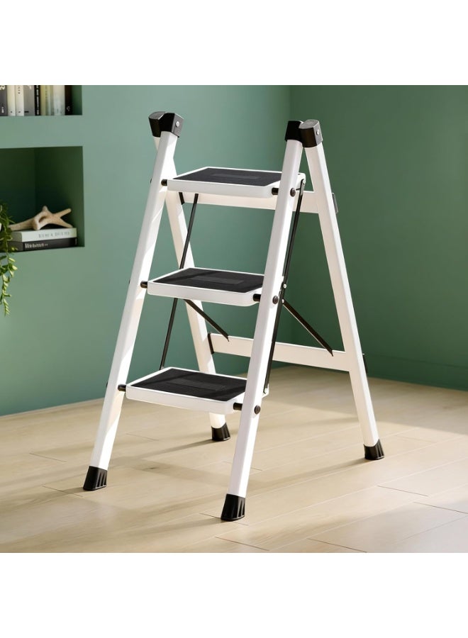 Plantex 3 Step Ladder for Home Use/Wide Anti-Slip Heavy-Duty Step Stool/Lightweight Kitchen Ladder 3 Step (White) - Image 1