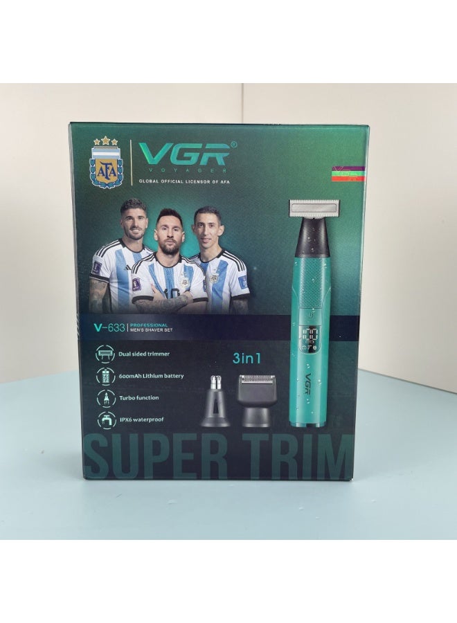 VGR V-633 Professional 3-in-1 Men's Grooming Set & Body Trimmer - AFA Argentina Official Edition, IPX6 Waterproof, LED Display - Image 3