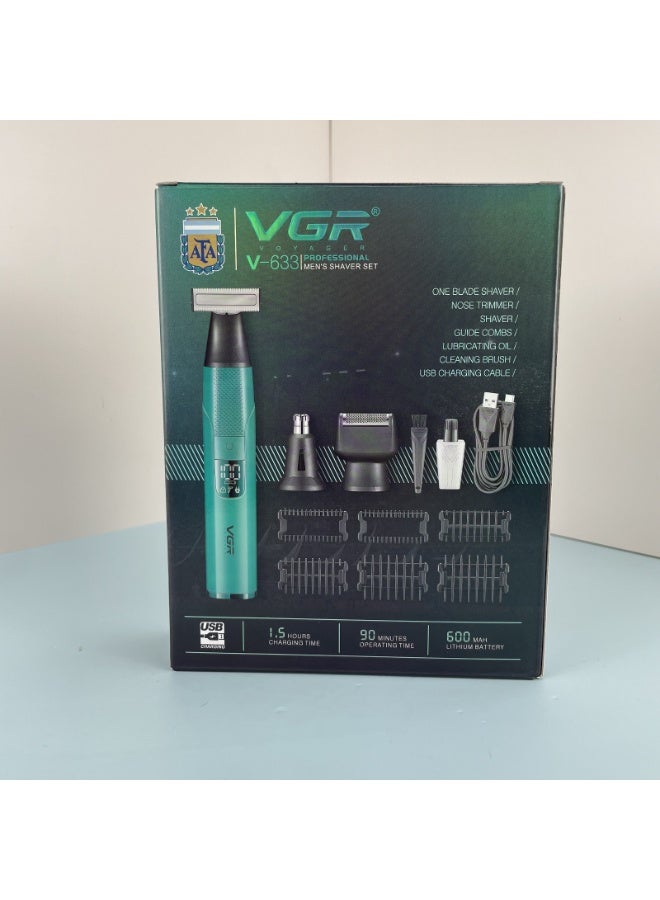 VGR V-633 Professional 3-in-1 Men's Grooming Set & Body Trimmer - AFA Argentina Official Edition, IPX6 Waterproof, LED Display - Image 4