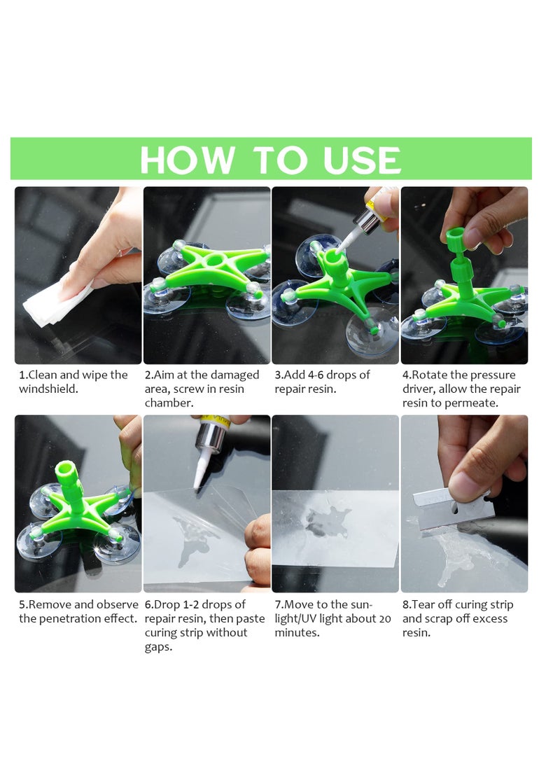SYOSI Windscreen Repair Kit, Professional Windshield Repair Upgraded Version, Automotive Glass Repair Resin Fluid, Windshield Chip Repair Kit, for Chips, Cracks, Star-Shaped Crack and Glass Repair Green - Image 5