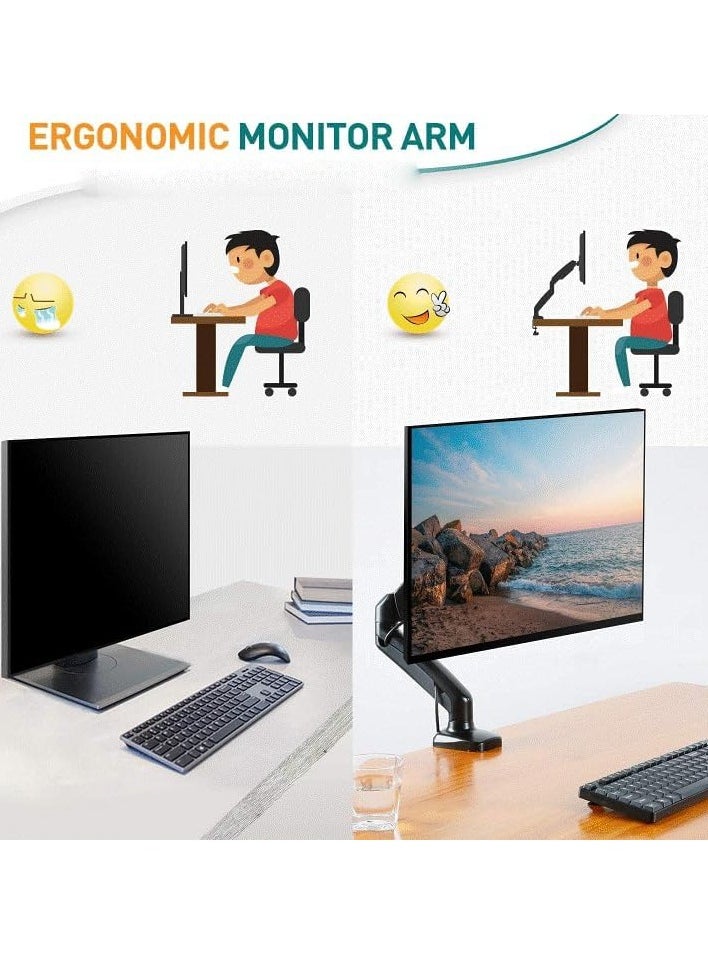 ELTRAZONE Single Monitor Arm for 13-32 Inch Monitors – Gas Spring Arm with 360° Rotation, VESA 75x75/100x100mm, C-Clamp & Grommet Base, Adjustable Stand for Monitors up to 8KG – Ergonomic & Space-Saving Monitor Mount  - Image 5