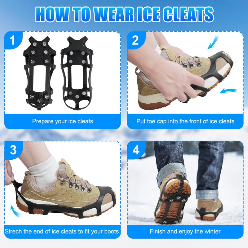 SILANON Ice Snow Cleats for Shoes and Boots,Snow Walk Traction Cleats Crampons Non-Slip 9 Point Cleats Ice Snow Grippers Overshoe for Women Men Kids Walking on Snow & Ice - Image 4