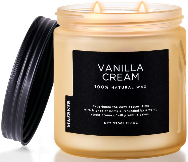 M&SENSE Vanilla Soy Candles, Medium 2 Wick 11.6oz 70 Hours Burning Time, All Natural Organic Soy Wax, Relaxing Aromatherapy Scented Candle, Housewarming Gift for Women and Men - Image 1