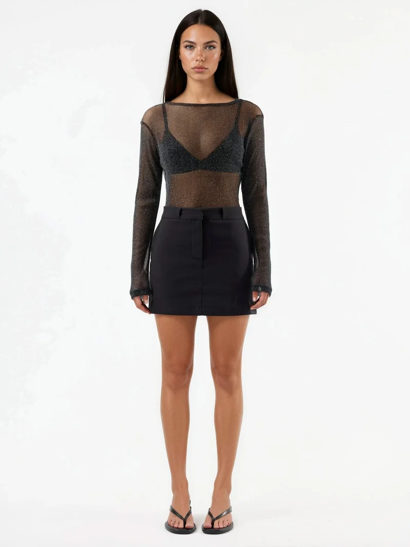 Hiccup Black Bengalin Mini Skort (Without Belt) for Women | Best Price UAE