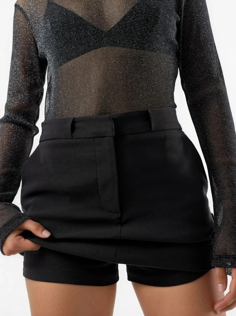 Hiccup Black Bengalin Mini Skort (Without Belt) for Women | Best Price UAE