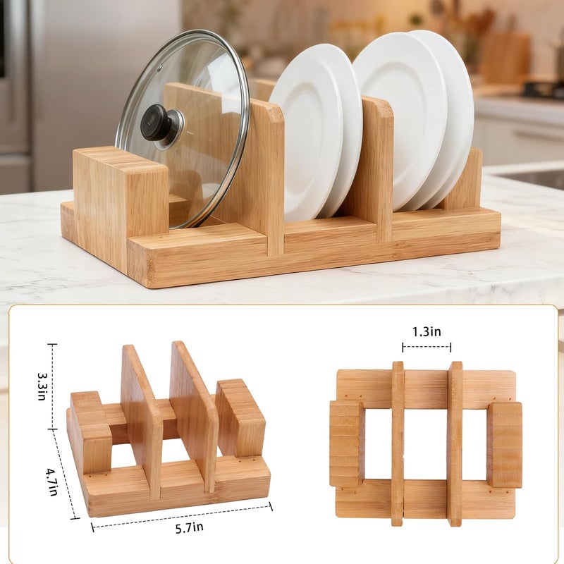 GZLT Bamboo Pot Lid Holder Stand, Cutting Board Organizer and Rack for Kitchen Storage, Made Countertop Space Saver for Pot Lids and Cutting Boards - Image 5