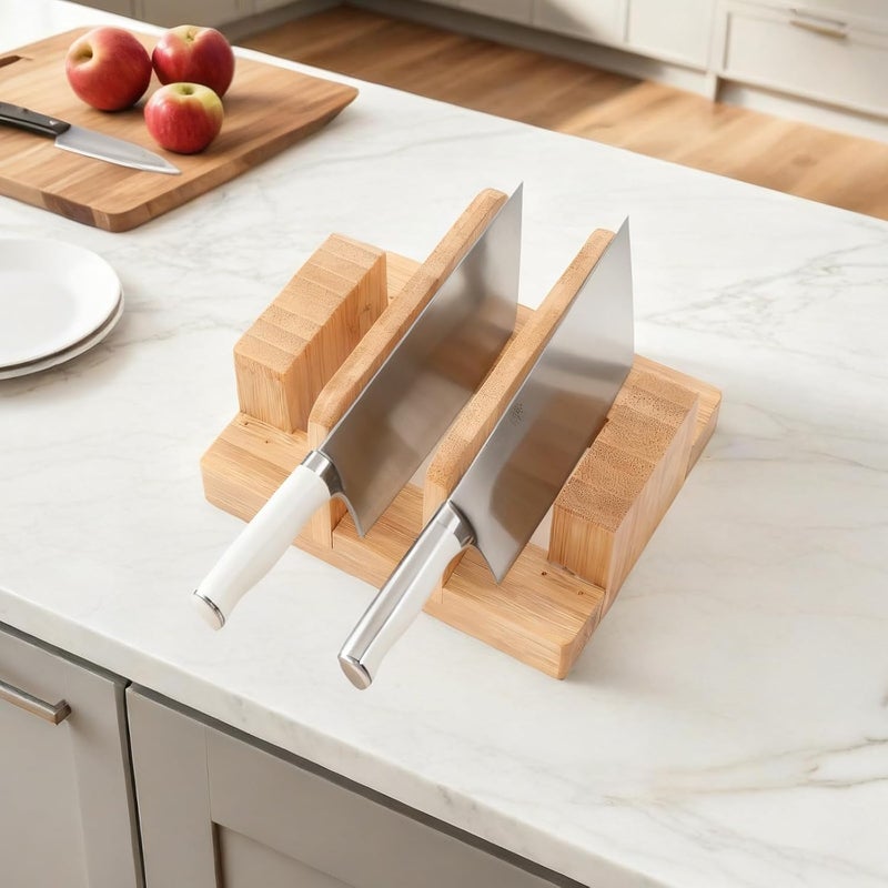 GZLT Bamboo Pot Lid Holder Stand, Cutting Board Organizer and Rack for Kitchen Storage, Made Countertop Space Saver for Pot Lids and Cutting Boards - Image 2
