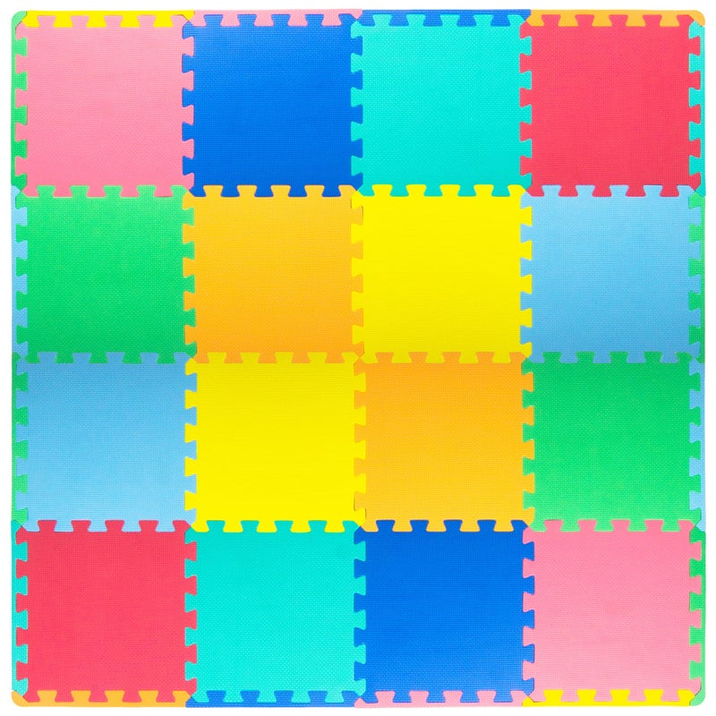 ProSource Foam Puzzle Floor Play Mat for Kids and Babies with Solid Colors, 36 or 16 Interlocking Tiles with Borders, Assorted - Image 1