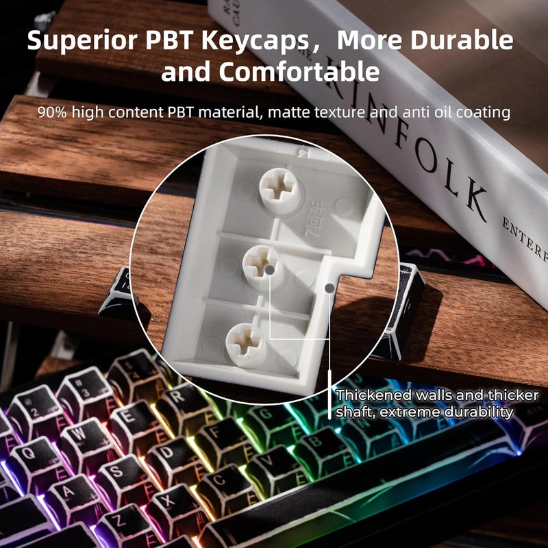 GMKWTL أغطية مفاتيح XVX شفافة سوداء، مجموعة أغطية مفاتيح PBT ببروفايل Cherry، أغطية مفاتيح لوحة مفاتيح جرافيتي بالطباعة التسامية مناسبة لمفاتيح MX بنسب 60% 65% 75% 80% 100% للوحات المفاتيح الميكانيكية - Image 4
