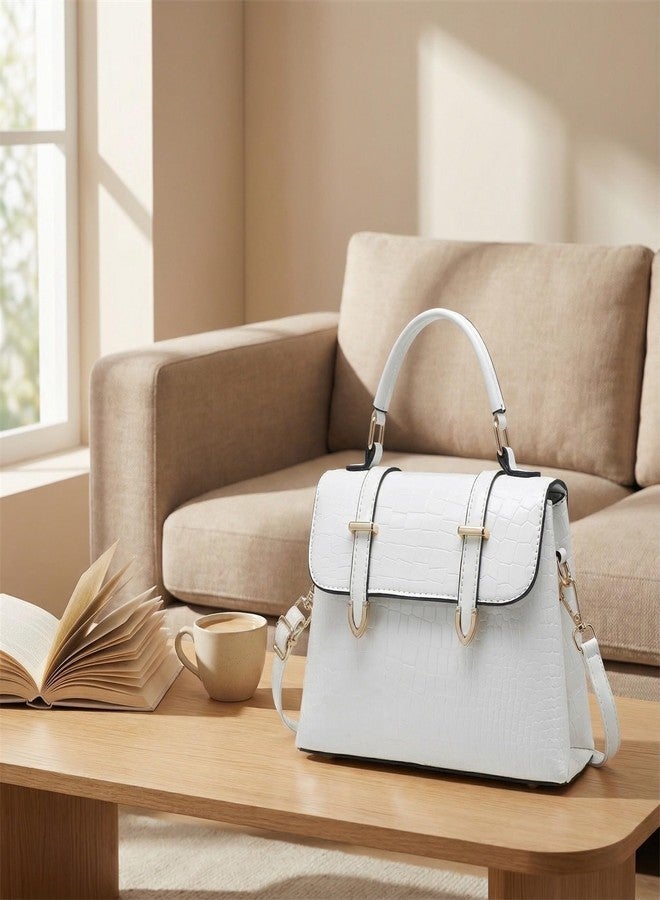 MIFORINES Patent Crocodile Clutches for Women,Small Trendy Top Handle Handbags Flap Purse (White) - Image 3