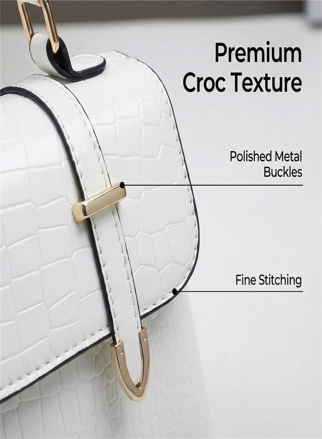 MIFORINES Patent Crocodile Clutches for Women,Small Trendy Top Handle Handbags Flap Purse (White) - Image 5