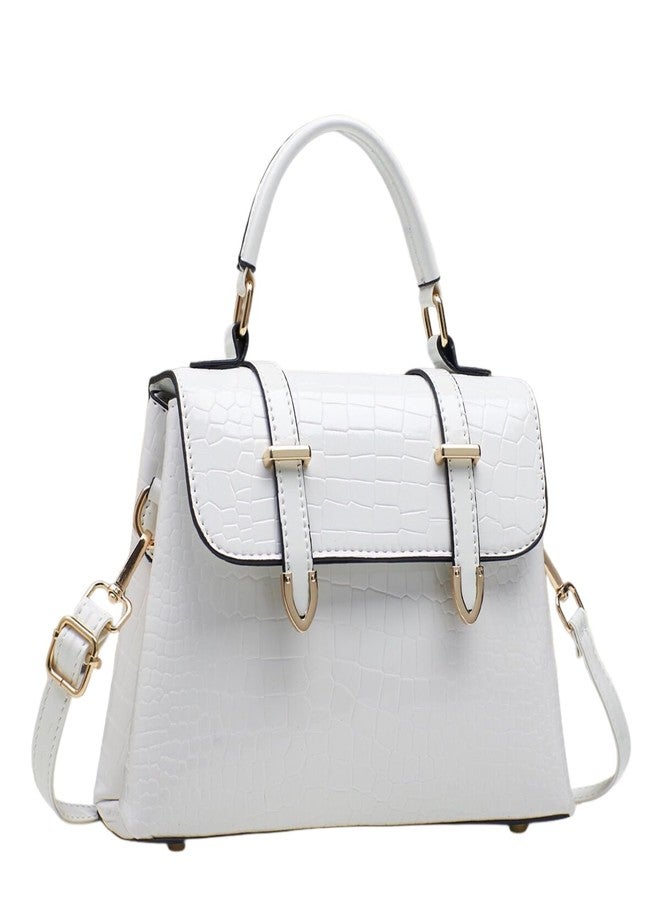 MIFORINES Patent Crocodile Clutches for Women,Small Trendy Top Handle Handbags Flap Purse (White) - Image 1