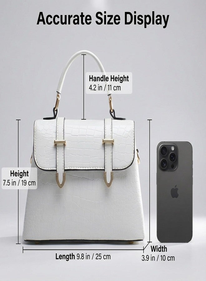 MIFORINES Patent Crocodile Clutches for Women,Small Trendy Top Handle Handbags Flap Purse (White) - Image 4