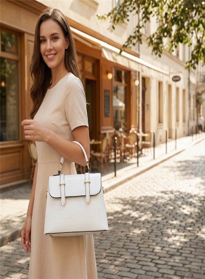 MIFORINES Patent Crocodile Clutches for Women,Small Trendy Top Handle Handbags Flap Purse (White) - Image 2