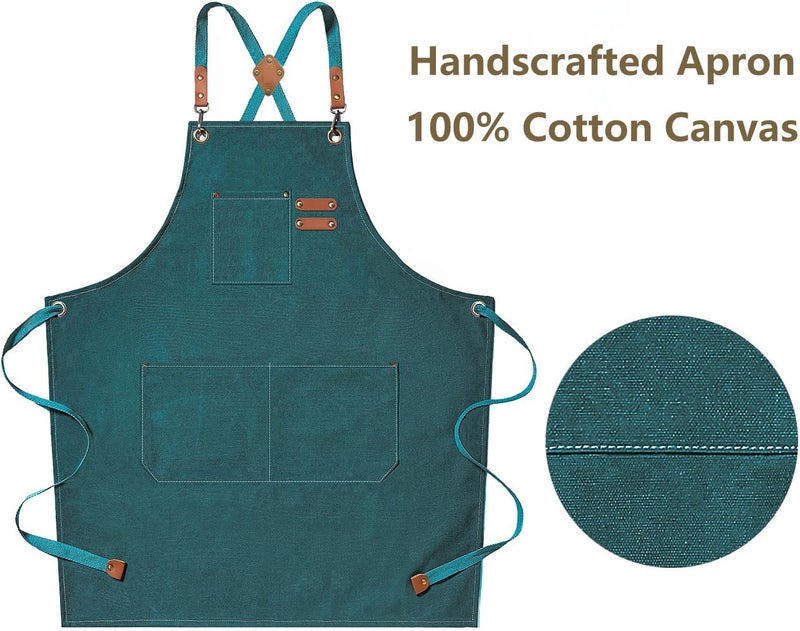 AFUN Chef Aprons for Men Women with Large Pockets, 16oz Cotton Canvas Cross Back Heavy Duty Work Apron (Dark Green) - Image 5