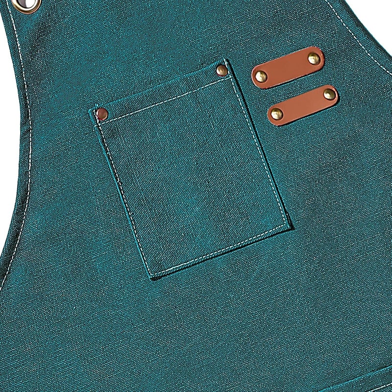 AFUN Chef Aprons for Men Women with Large Pockets, 16oz Cotton Canvas Cross Back Heavy Duty Work Apron (Dark Green) - Image 4