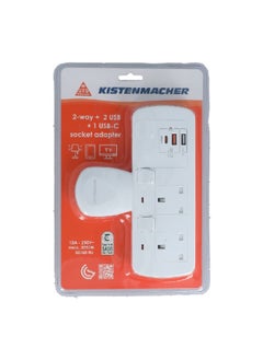 KISTENMACHER 3250W 2-Way 2-USB 1-USBC Socket Adapter White 5.1 x 13.6 x 19.5 cm EGK 602BUC  - Image 1