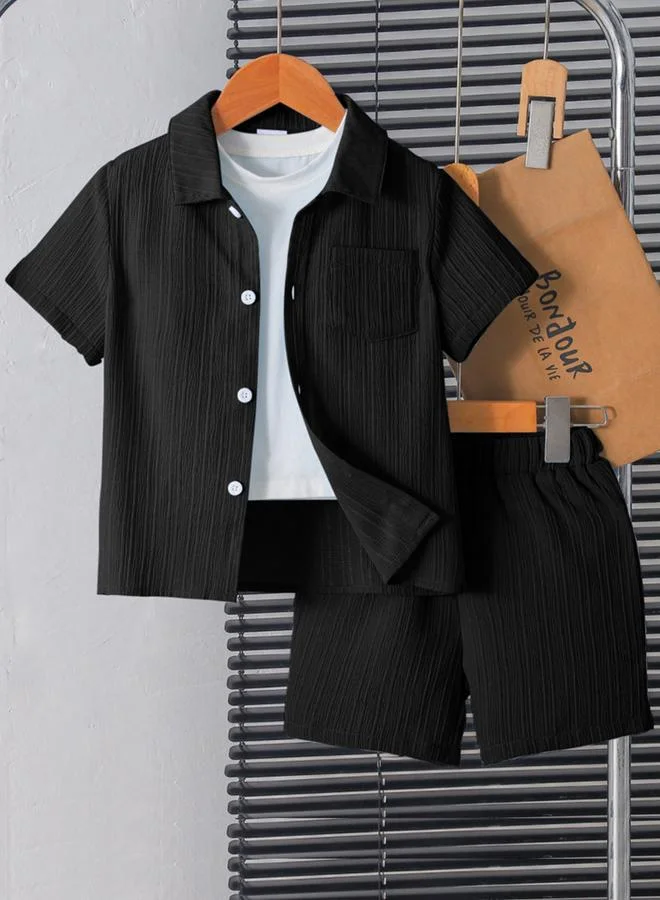 Take Two Boys Black Short Sleeve Shirt and Shorts Set