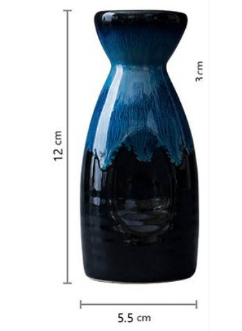 Japanese Retro Sake Set Ceramic Cups Wine flask (Starry Sky Blue)
