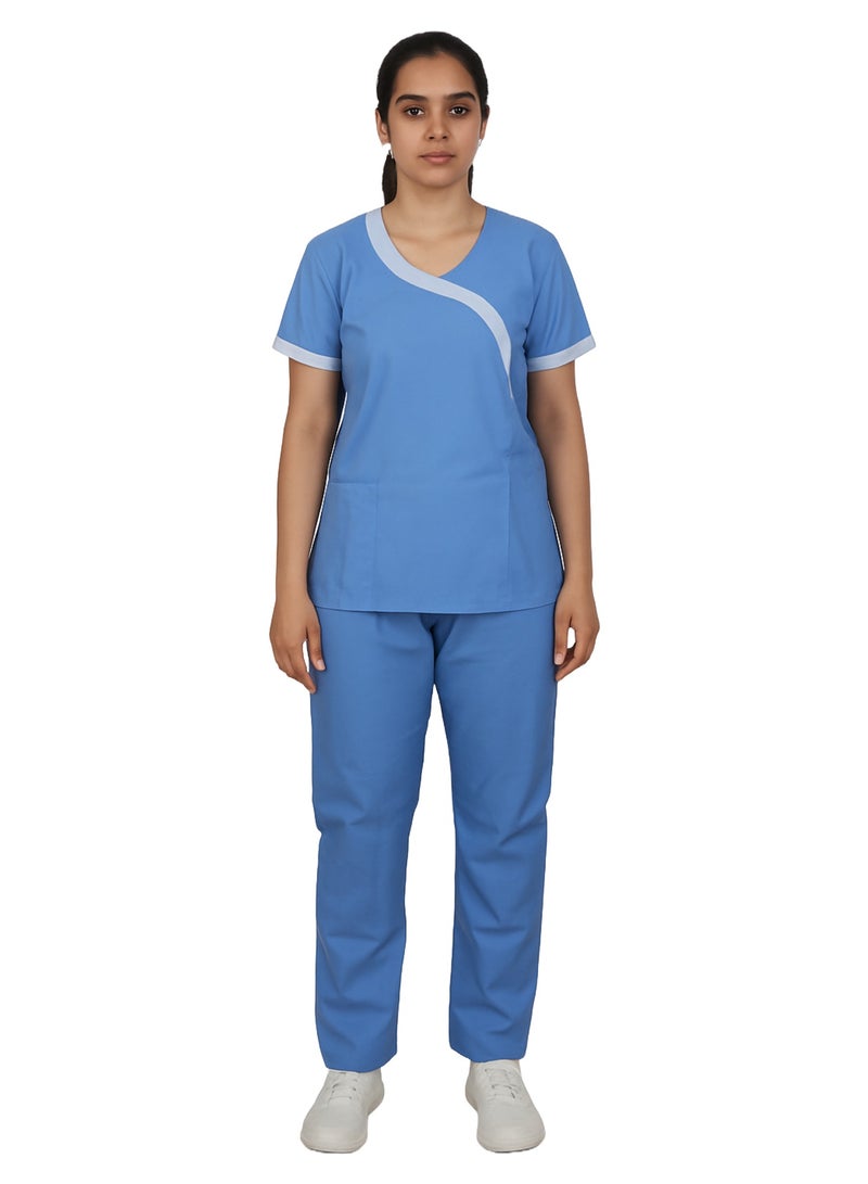 Rannah's Uniform Modern Medical Scrub Set for Women – Sky Blue with Contrast Trim - Image 1