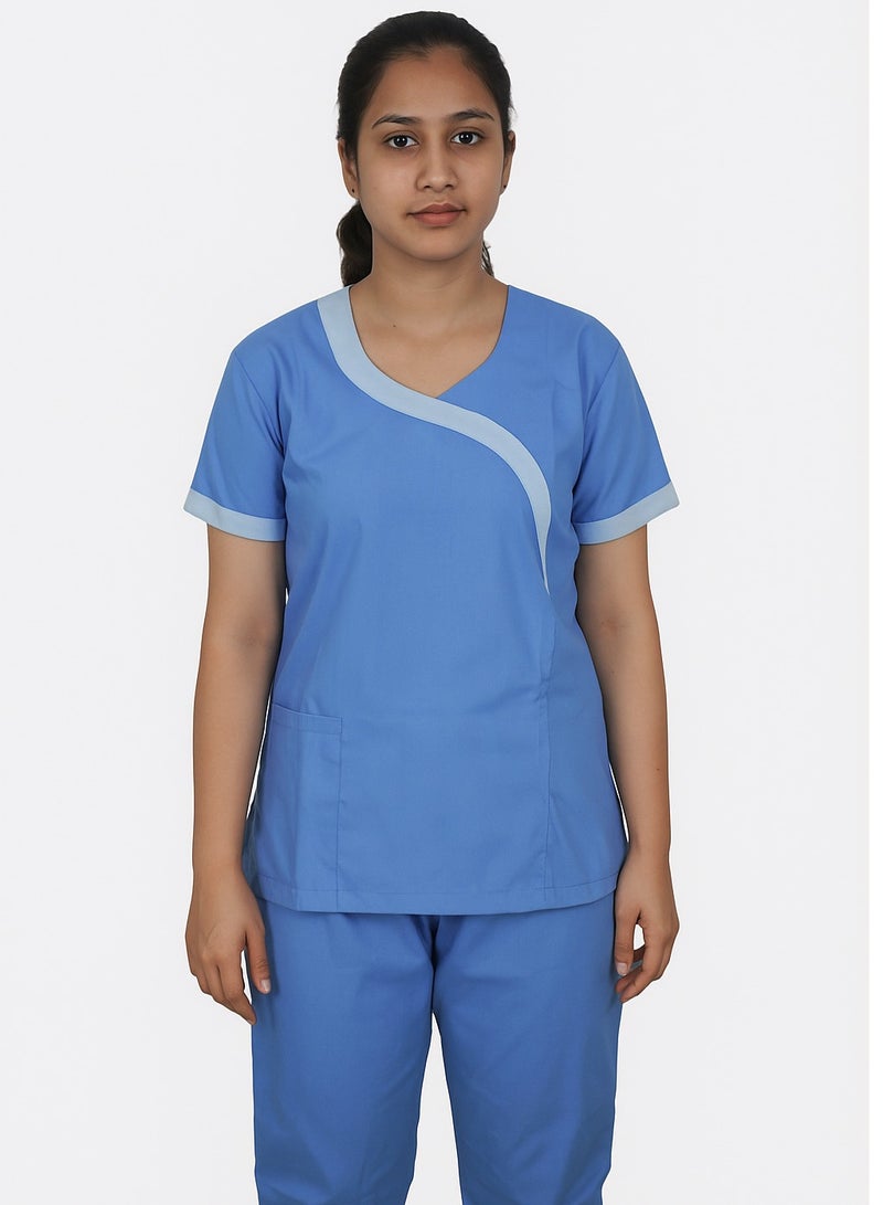 Rannah's Uniform Modern Medical Scrub Set for Women – Sky Blue with Contrast Trim - Image 2