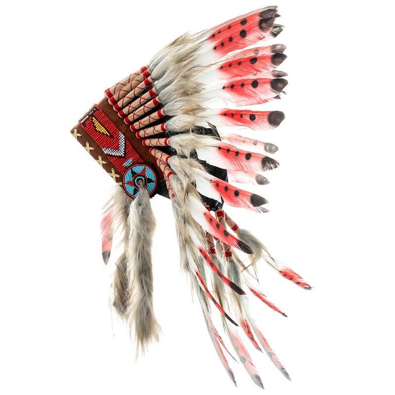Novum Crafts Feather Headdress | Native American Indian Inspired | Red Tips - Image 1