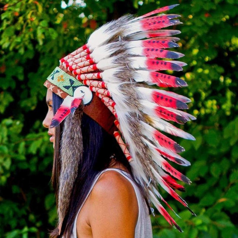 Novum Crafts Feather Headdress | Native American Indian Inspired | Red Tips - Image 2