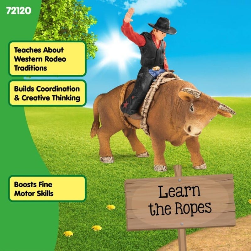 schleich Farm World 4PC Bull Riding Playset with Cowboy Figurine Rodeo Toy Set with Realistic 7 Bull Figure and Detachable Rider Durable Cowboy Toys for Imaginative Play Kids Ages 3 72120 - Image 3