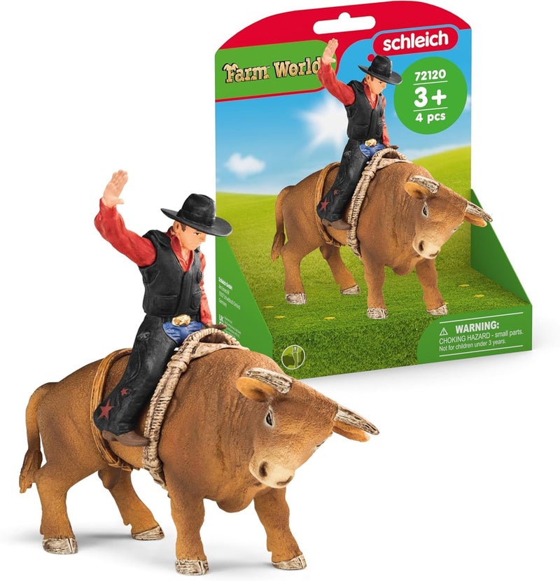 schleich Farm World 4PC Bull Riding Playset with Cowboy Figurine Rodeo Toy Set with Realistic 7 Bull Figure and Detachable Rider Durable Cowboy Toys for Imaginative Play Kids Ages 3 72120 - Image 2