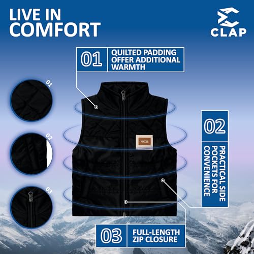 CLAP Unisex Kids Sleeveless Winter Jacket with Zip Closure (IN, Age, 1 Year, 2 Years, Regular, Black) - Image 4