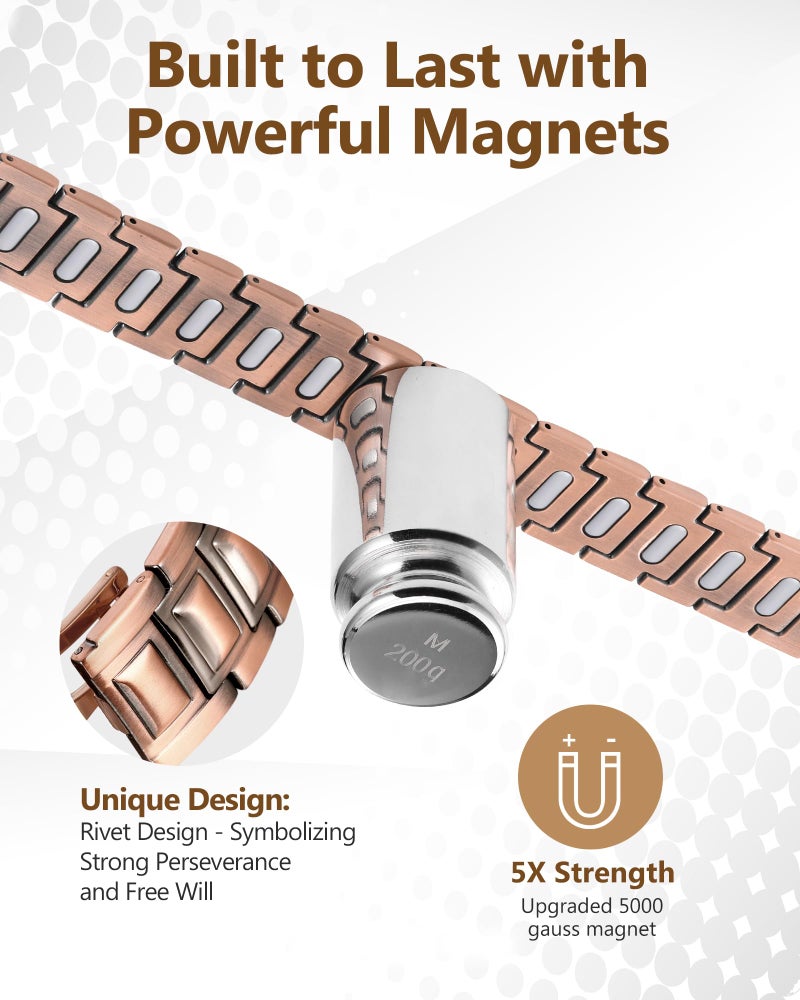 Feraco Copper Magnetic Therapy Bracelet for Men with 5X Strength Magnets,99.99% Pure Copper Therapy Bracelet with 5000 Gauss Magnets - Image 3