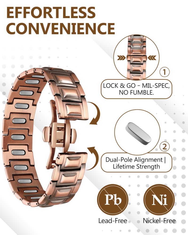Feraco Copper Magnetic Therapy Bracelet for Men with 5X Strength Magnets,99.99% Pure Copper Therapy Bracelet with 5000 Gauss Magnets - Image 5