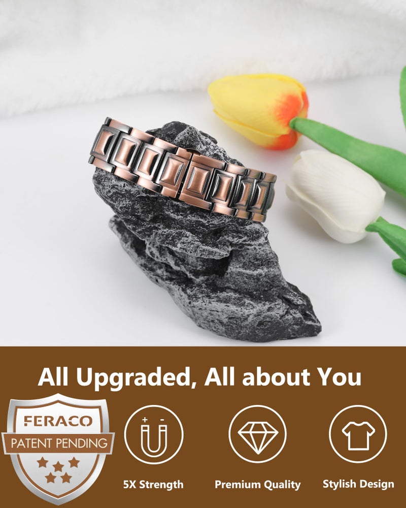 Feraco Copper Magnetic Therapy Bracelet for Men with 5X Strength Magnets,99.99% Pure Copper Therapy Bracelet with 5000 Gauss Magnets - Image 4