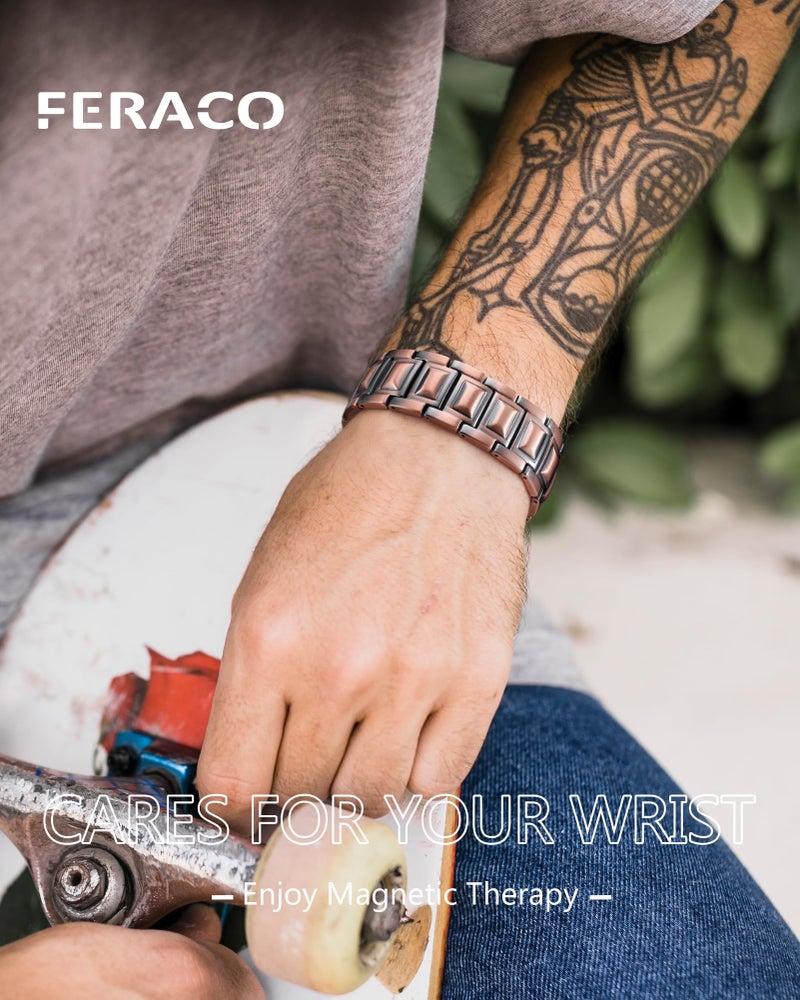 Feraco Copper Magnetic Therapy Bracelet for Men with 5X Strength Magnets,99.99% Pure Copper Therapy Bracelet with 5000 Gauss Magnets - Image 2