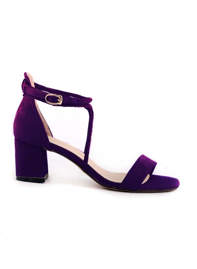 Loquat One-Strap Flannel Open-Toe Versatile Chunky-Heel Sandals 3-5cm Purple - Image 1
