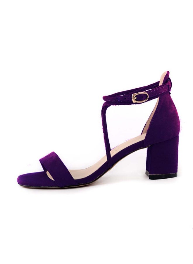 Loquat One-Strap Flannel Open-Toe Versatile Chunky-Heel Sandals 3-5cm Purple - Image 2