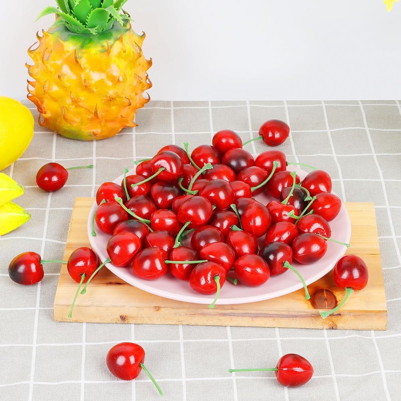 FOIMAS 50pcs Artificial Fruit Cherries,Lifelike Fake Cherry Simulation Decor for Home Decoration Photo Prop Craft Supply - Image 3
