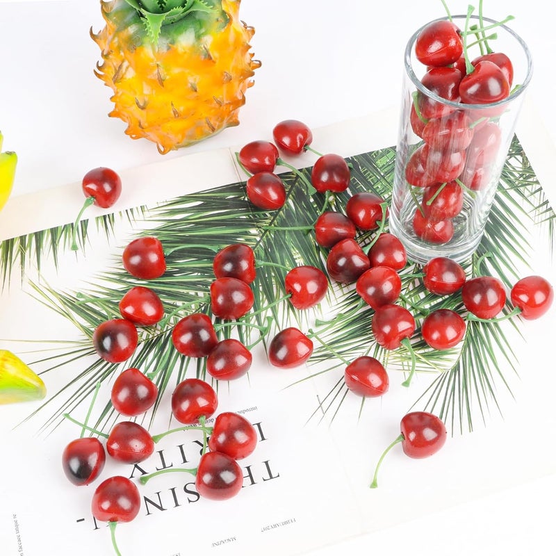FOIMAS 50pcs Artificial Fruit Cherries,Lifelike Fake Cherry Simulation Decor for Home Decoration Photo Prop Craft Supply - Image 4
