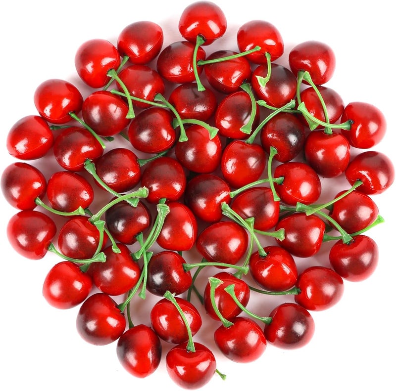 FOIMAS 50pcs Artificial Fruit Cherries,Lifelike Fake Cherry Simulation Decor for Home Decoration Photo Prop Craft Supply - Image 1