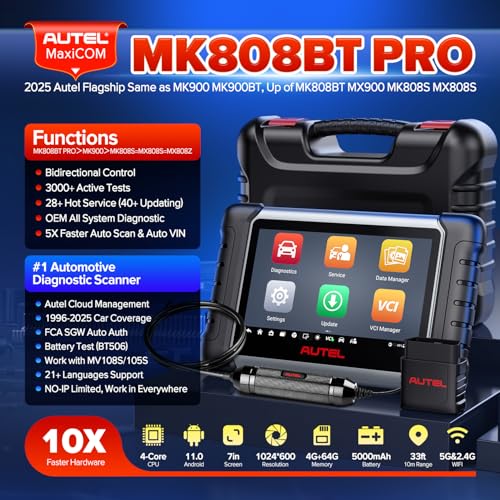 Autel Scanner MaxiCOM MK808BT PRO w/ MV108S, 2025 2.0 Bidirectional Scan Tool as MX900 MK900 MK900BT, Upgrade of MK808S MX808S MK808Z, 3000+ Active Test, 28+ Service, OE All-Sys Diagnostic, FCA, 11 OS - Image 2