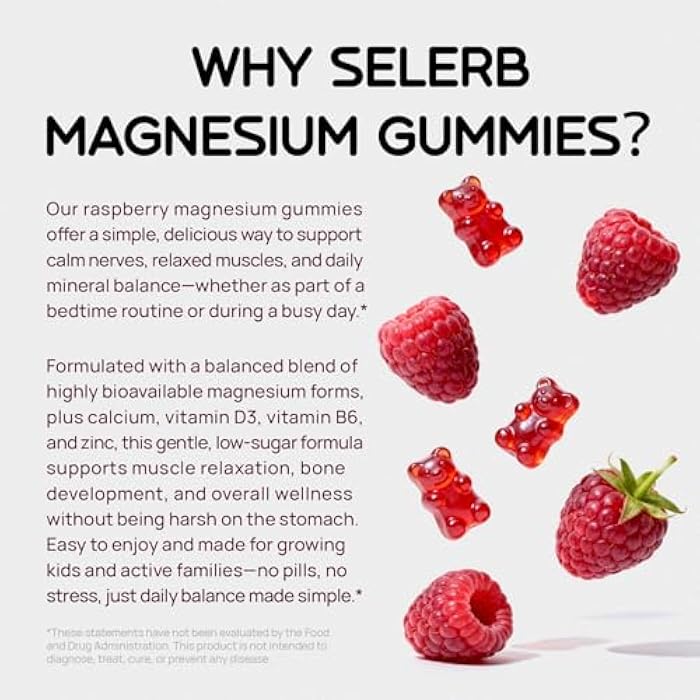 Selerb Magnesium Glycinate Gummies for Kids & Adults Melatonin Free Calm Magnesium Gummies with Citrate, Malate, B6, D3, Calcium & L-Theanine for Sleep Relaxation, Bone & Muscle Magnesium for Kids | 60 Count - Image 5