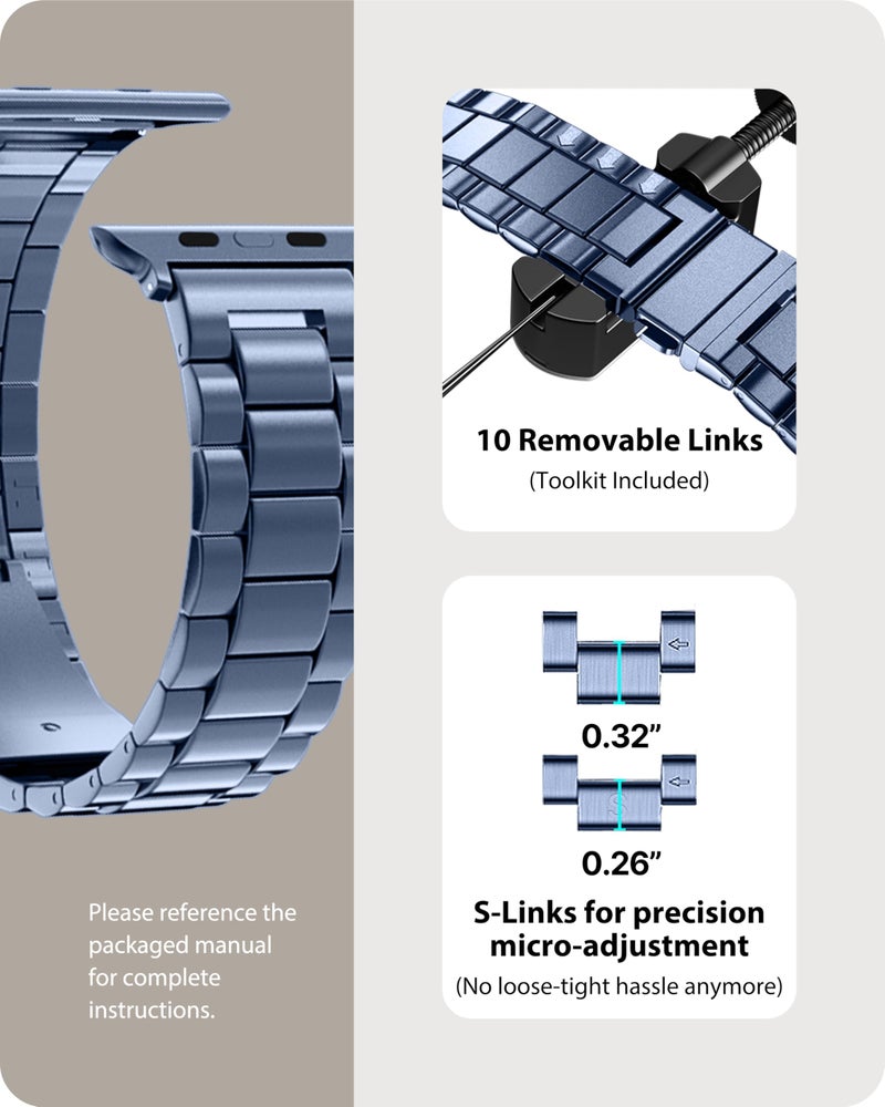 Fullmosa Metal Band Compatible with Apple Watch Bands 45mm 44mm 42mm, iWatch Band with Case for Apple Watch Series 9 8 7 6 5 4 3 2 1 SE3/2/1, Blue Grey - Image 4