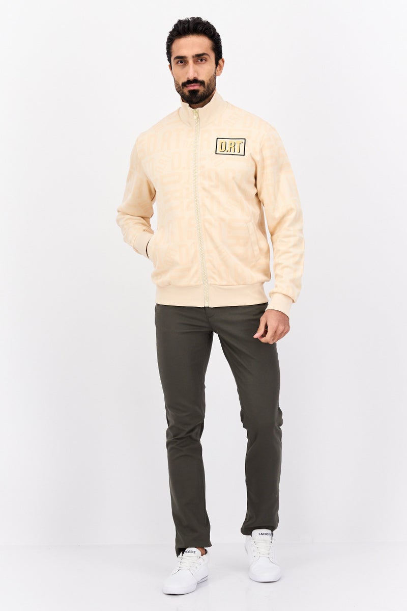 D RT Men Mock Neck Brand Logo Track Jacket, Beige Combo - Image 4