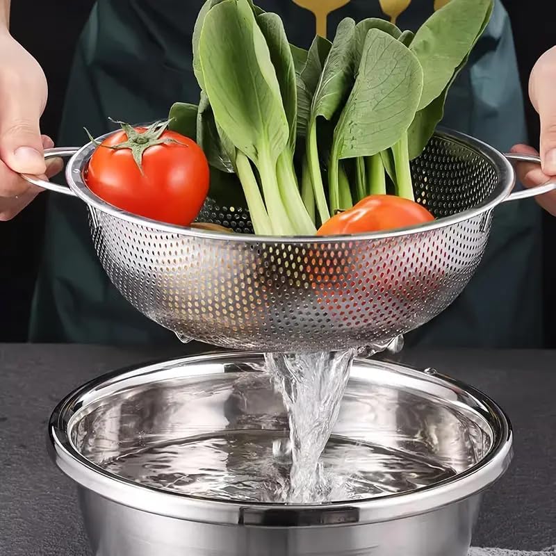 Jolfay Colander Stainless Steel - 24 Cm Multipurpose Stainless Steel Colander for Washing Rice,Fruits,Vegetables and Grains to Filter Easily in The Kitchen Bowl - Kitchen Accessories Tool Strainer - Image 1