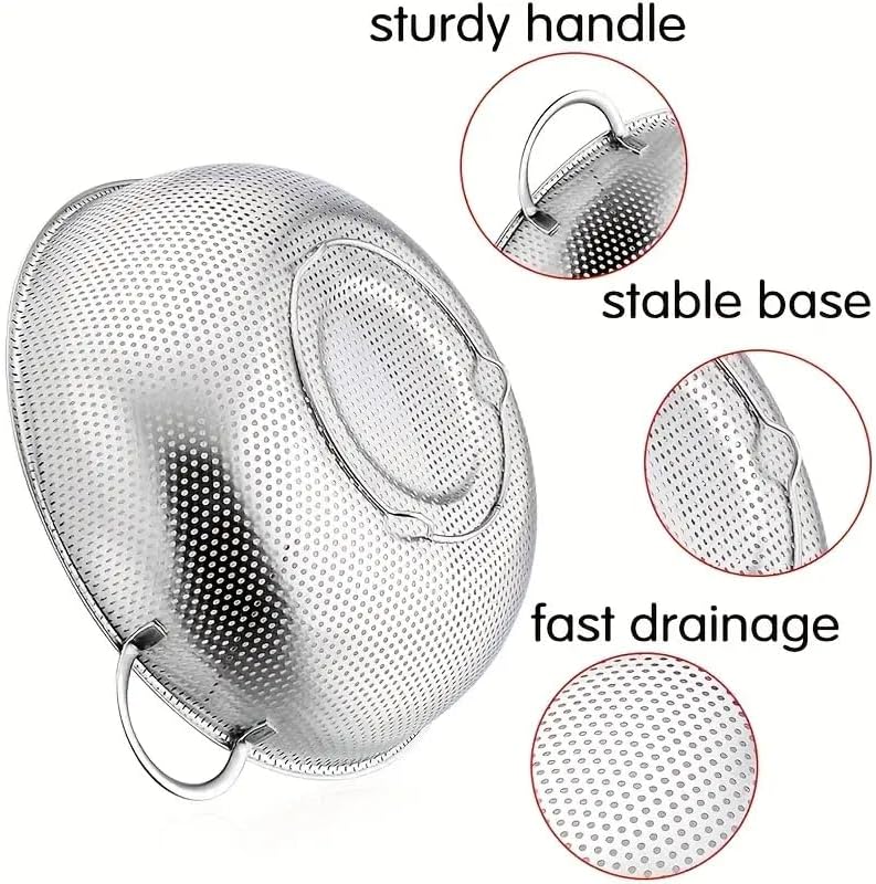 Jolfay Colander Stainless Steel - 24 Cm Multipurpose Stainless Steel Colander for Washing Rice,Fruits,Vegetables and Grains to Filter Easily in The Kitchen Bowl - Kitchen Accessories Tool Strainer - Image 5
