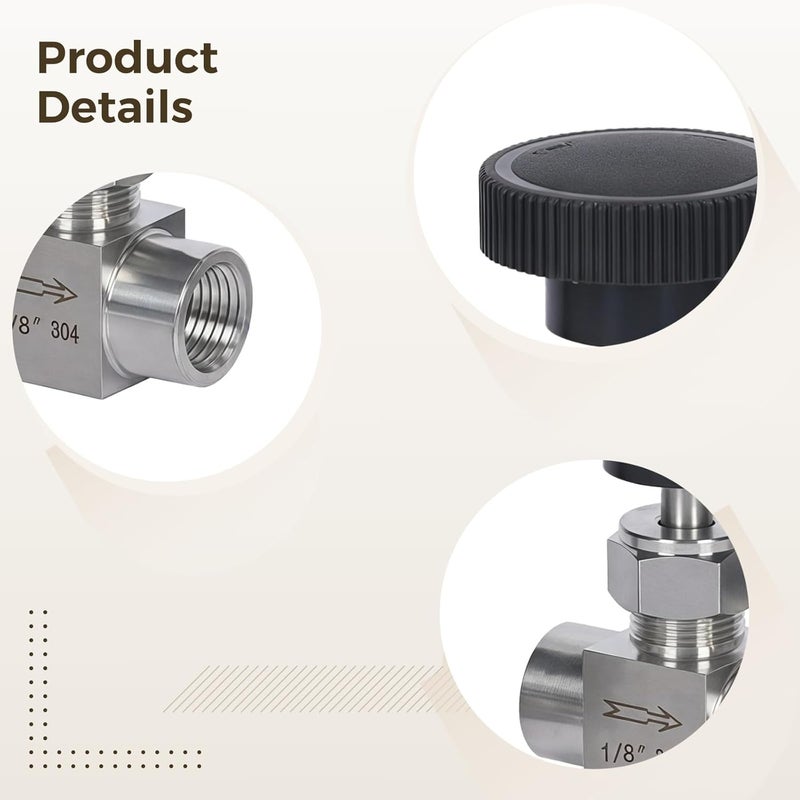 Inline Needle Valve, 304 Stainless Steel Manual Flow Control With 1/8 Npt Thread For Water, Air, Oil Systems - Image 3