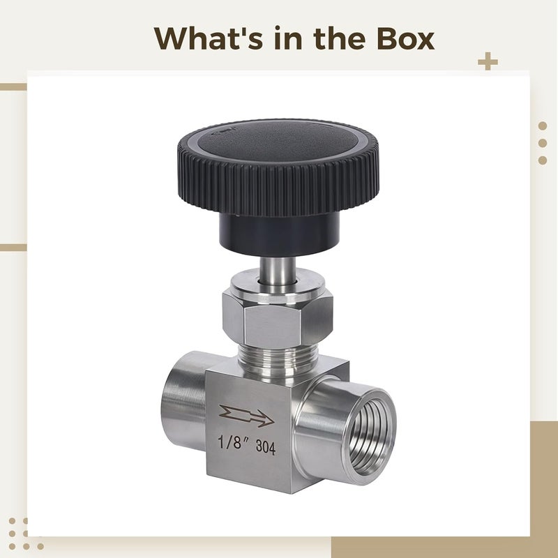 Inline Needle Valve, 304 Stainless Steel Manual Flow Control With 1/8 Npt Thread For Water, Air, Oil Systems - Image 5