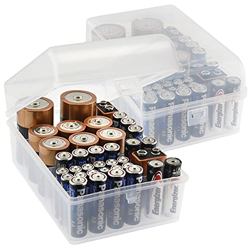 GlossyEnd Set of 2, 37 Slot Multi Battery Storage Box, Battery Storage Case, Battery Holder, Stores: 15 AA Batteries, 12 AAA Batteries, 6 C Batteries, 2 D Batteries and 2 9V Batteries, Clear - Image 5