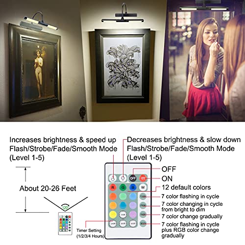 LUXSWAY Picture Lights Rechargeable,Painting Light for Picture with Aluminum Finish,Upgrade 12 Color Changing Art Lights with Timer for Display,Dart Board Lighting-Black - Image 4