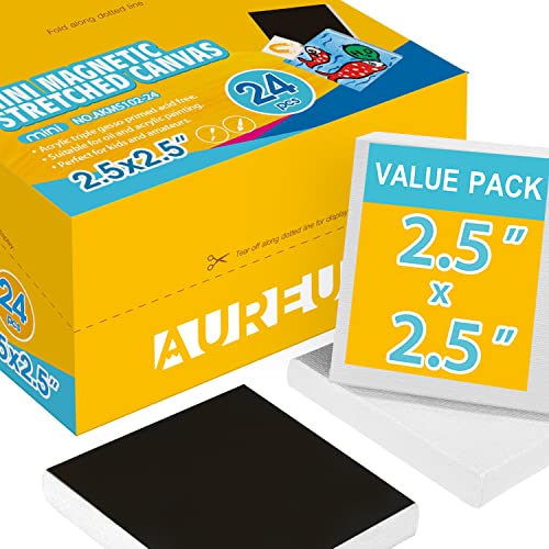 AUREUO Mini Magnetic Stretched Canvas 2.5x2.5 Inch / 24 Pack - Small Square Wrapped Canvas Board with Magnet Back, Art Gift Set Tiny Framed Bulk Pack Canvases for Halloween Painting & Craft - Image 1
